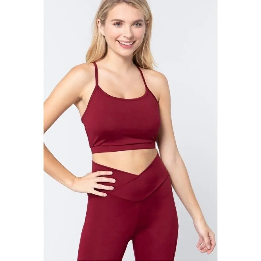 NWT - 2 Cami Bra Top Workout Criss Cross  Burgundy and Rose Pink -Size Large
